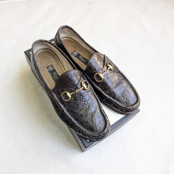 Gucci Horsebit Loafers Brown Crocodile Men's 9.5 Leather - Picture 1 of 16